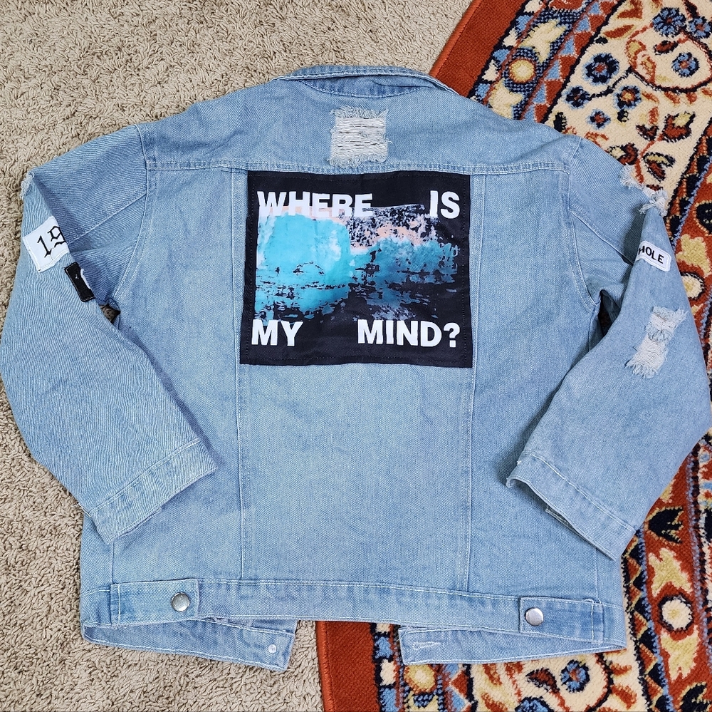 Amazon Light Blue Denim Jean Jacket with Graphic Back Patch